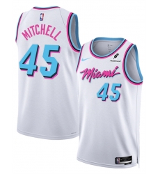 Men Miami Heat 45 Davion Mitchell White 2025 City Edition Stitched Basketball Jersey Men Miami Heat 45 Davion Mitchell White 2025 City Edition Stitched Basketball Jersey