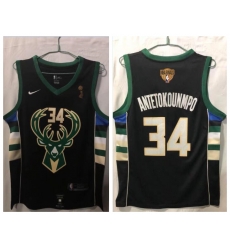 Men Bucks 34 Giannis Antetokounmpo Black Nike 2021 NBA Finals Champions Swingman Jersey Men Bucks 34 Giannis Antetokounmpo Black Nike 2021 NBA Finals Champions Swingman Jersey