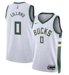 Men Milwaukee Bucks 0 Damian Lillard White Association Edition Stitched Basketball Jersey Men Milwaukee Bucks 0 Damian Lillard White Association Edition Stitched Basketball Jersey