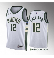 Men Milwaukee Bucks 12 Danilo Gallinari White Association Edition Stitched Basketball Jersey Men Milwaukee Bucks 12 Danilo Gallinari White Association Edition Stitched Basketball Jersey