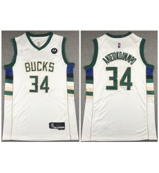 Men Milwaukee Bucks 34 Giannis Antetokounmpo White 75th Anniversary Stitched Basketball Jersey Men Milwaukee Bucks 34 Giannis Antetokounmpo White 75th Anniversary Stitched Basketball Jersey