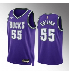 Men Milwaukee Bucks 55 Ryan Rollins Purple Classic Edition Stitched Basketball Jersey Men Milwaukee Bucks 55 Ryan Rollins Purple Classic Edition Stitched Basketball Jersey
