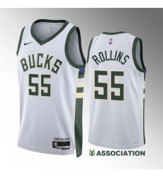 Men Milwaukee Bucks 55 Ryan Rollins White Association Edition Stitched Basketball Jersey Men Milwaukee Bucks 55 Ryan Rollins White Association Edition Stitched Basketball Jersey
