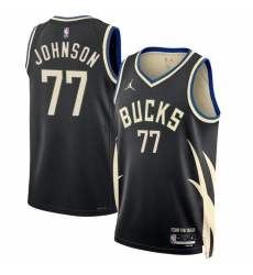 Men Milwaukee Bucks 77 AJ Johnson Black 2024 Draft Statement Edition Stitched Basketball Jersey Men Milwaukee Bucks 77 AJ Johnson Black 2024 Draft Statement Edition Stitched Basketball Jersey