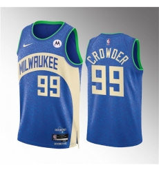Men Milwaukee Bucks 99 Jae Crowder 2023 24 Blue City Edition Stitched Basketball Jersey Men Milwaukee Bucks 99 Jae Crowder 2023 24 Blue City Edition Stitched Basketball Jersey