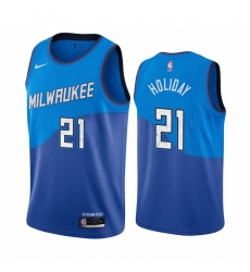 Men Nike Milwaukee Bucks 21 Jrue Holiday Blue NBA Swingman 2020 21 City Edition Jersey Men Nike Milwaukee Bucks 21 Jrue Holiday Blue NBA Swingman 2020 21 City Edition Jersey