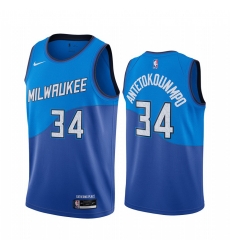 Men Nike Milwaukee Bucks 34 Giannis Antetokounmpo Blue NBA Swingman 2020 21 City Edition Jersey Men Nike Milwaukee Bucks 34 Giannis Antetokounmpo Blue NBA Swingman 2020 21 City Edition Jersey