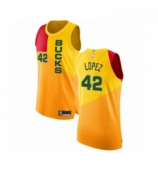 Mens Milwaukee Bucks 42 Robin Lopez Authentic Yellow Basketball Jersey City Edition Mens Milwaukee Bucks 42 Robin Lopez Authentic Yellow Basketball Jersey City Edition