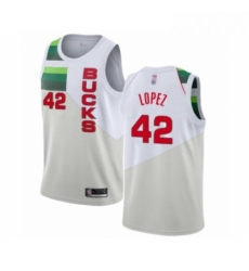 Mens Milwaukee Bucks 42 Robin Lopez White Swingman Jersey Earned Edition Mens Milwaukee Bucks 42 Robin Lopez White Swingman Jersey Earned Edition