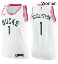 Womens Nike Milwaukee Bucks 1 Oscar Robertson Swingman WhitePink Fashion NBA Jersey Womens Nike Milwaukee Bucks 1 Oscar Robertson Swingman WhitePink Fashion NBA Jersey