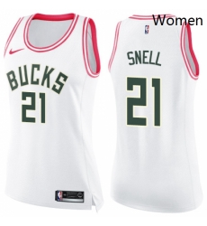 Womens Nike Milwaukee Bucks 21 Tony Snell Swingman WhitePink Fashion NBA Jersey Womens Nike Milwaukee Bucks 21 Tony Snell Swingman WhitePink Fashion NBA Jersey