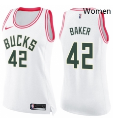 Womens Nike Milwaukee Bucks 42 Vin Baker Swingman WhitePink Fashion NBA Jersey Womens Nike Milwaukee Bucks 42 Vin Baker Swingman WhitePink Fashion NBA Jersey
