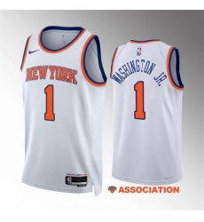 Men New Yok Knicks 1 Duane Washington Jr White Association Edition Stitched Basketball Jersey Men New Yok Knicks 1 Duane Washington Jr White Association Edition Stitched Basketball Jersey