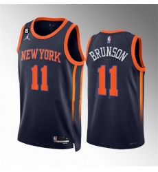 Men New Yok Knicks 11 Jalen Brunson Navy Statement Edition With NO 6 Patch Stitched Basketball Jersey Men New Yok Knicks 11 Jalen Brunson Navy Statement Edition With NO 6 Patch Stitched Basketball Jersey
