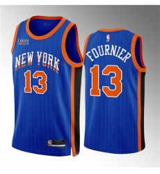 Men New Yok Knicks 13 Evan Fournier Blue 2023 24 City Edition Stitched Basketball Jersey Men New Yok Knicks 13 Evan Fournier Blue 2023 24 City Edition Stitched Basketball Jersey