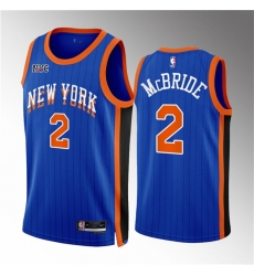 Men New Yok Knicks 2 Miles McBride Blue 2023 24 City Edition Stitched Basketball Jersey Men New Yok Knicks 2 Miles McBride Blue 2023 24 City Edition Stitched Basketball Jersey