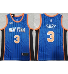 Men New Yok Knicks 3 Josh Hart Blue City Edition Stitched Basketball Jersey Men New Yok Knicks 3 Josh Hart Blue City Edition Stitched Basketball Jersey