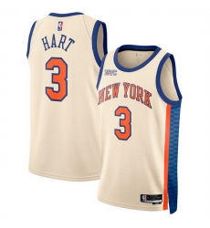 Men New Yok Knicks 3 Josh Hart Cream 2025 26 City Edition Stitched Basketball Jersey