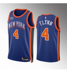 Men New Yok Knicks 4 Malachi Flynn Blue 2023 24 City Edition Stitched Basketball Jersey Men New Yok Knicks 4 Malachi Flynn Blue 2023 24 City Edition Stitched Basketball Jersey