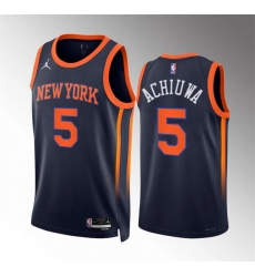 Men New Yok Knicks 5 Precious Achiuwa Navy Statement Edition Stitched Basketball Jersey Men New Yok Knicks 5 Precious Achiuwa Navy Statement Edition Stitched Basketball Jersey