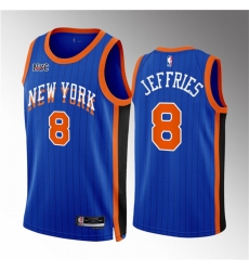 Men New Yok Knicks 8 DaQuan Jeffries Blue 2023 24 City Edition Stitched Basketball Jersey Men New Yok Knicks 8 DaQuan Jeffries Blue 2023 24 City Edition Stitched Basketball Jersey