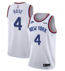 Men New Yok New York Knicks #4 Derrick Rose 2021 2022 White City Edition Stitched Jersey Men New Yok New York Knicks #4 Derrick Rose 2021 2022 White City Edition Stitched Jersey