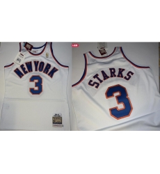 Men New York Knicks John Starks #3 White Mitchell Ness Stitched Jersey Men New York Knicks John Starks #3 White Mitchell Ness Stitched Jersey