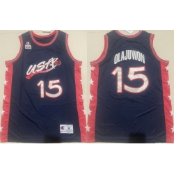 Men USA Basketball 15 Hakeem Olajuwon Navy Stitched Jersey