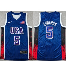 Men USA Basketball 5 Anthony Edwards Navy 2024 Olympics Stitched Jersey Men USA Basketball 5 Anthony Edwards Navy 2024 Olympics Stitched Jersey