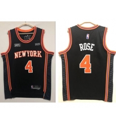 Men's New York Knicks Derrick Rose 4 Black Nike Stitched 2021 Basketball City Player Jersey Men's New York Knicks Derrick Rose 4 Black Nike Stitched 2021 Basketball City Player Jersey
