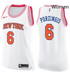 Womens Nike New York Knicks 6 Kristaps Porzingis Swingman WhitePink Fashion NBA Jersey Womens Nike New York Knicks 6 Kristaps Porzingis Swingman WhitePink Fashion NBA Jersey