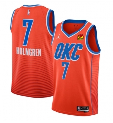 Men Oklahoma City Thunder 7 Chet Holmgren Orange Statement Edition Stitched Basketball Jersey Men Oklahoma City Thunder 7 Chet Holmgren Orange Statement Edition Stitched Basketball Jersey
