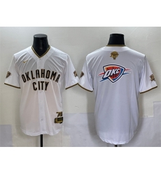 Men Oklahoma City Thunder Team Big Logo White Gold 2025 Finals Vapor Stitched Baseball Jersey Men Oklahoma City Thunder Team Big Logo White Gold 2025 Finals Vapor Stitched Baseball Jersey