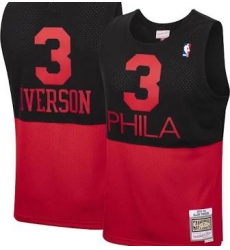Men 76ers Allen Iverson black red Stitched split jersey Men 76ers Allen Iverson black red Stitched split jersey
