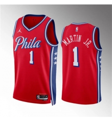 Men Philadelphia 76ers 1 Kenyon Martin Jr Red Statement Edition Stitched Jersey Men Philadelphia 76ers 1 Kenyon Martin Jr Red Statement Edition Stitched Jersey