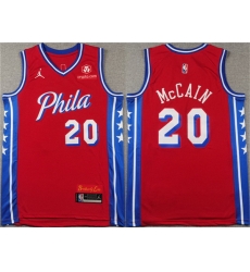 Men Philadelphia 76ers 20 Jared McCain Red Statement Edition Stitched Jersey Men Philadelphia 76ers 20 Jared McCain Red Statement Edition Stitched Jersey