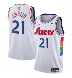 Men Philadelphia 76ers 21 Joel Embiid White 2024 25 City Edition Stitched Jersey Men Philadelphia 76ers 21 Joel Embiid White 2024 25 City Edition Stitched Jersey