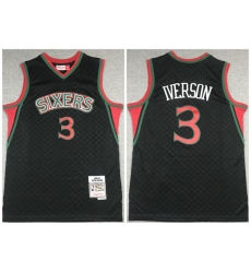 Men Philadelphia 76ers 3 Allen Iverson Black Throwback Stitched Jersey Men Philadelphia 76ers 3 Allen Iverson Black Throwback Stitched Jersey