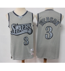 Men Philadelphia 76ers 3 Allen Iverson Grey Throwback Stitched Basketball Jersey Men Philadelphia 76ers 3 Allen Iverson Grey Throwback Stitched Basketball Jersey