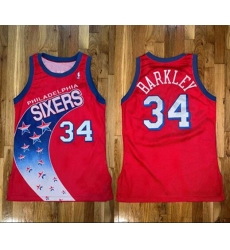 Men Philadelphia 76ers 34 Charles Barkley Red Champion Stitched Basketball Jersey Men Philadelphia 76ers 34 Charles Barkley Red Champion Stitched Basketball Jersey