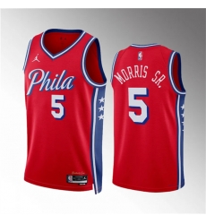Men Philadelphia 76ers 5 Marcus Morris Sr Red Statement Edition Stitched Jersey Men Philadelphia 76ers 5 Marcus Morris Sr Red Statement Edition Stitched Jersey