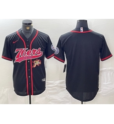 Men Philadelphia 76ers Team Big Logo Black Cool Base Stitched Baseball Jersey 3 Men Philadelphia 76ers Team Big Logo Black Cool Base Stitched Baseball Jersey 3