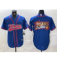 Men Philadelphia 76ers Team Big Logo Royal Cool Base Stitched Baseball Jersey Men Philadelphia 76ers Team Big Logo Royal Cool Base Stitched Baseball Jersey