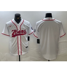 Men Philadelphia 76ers Team Big Logo White Cool Base Stitched Baseball Jersey 4 Men Philadelphia 76ers Team Big Logo White Cool Base Stitched Baseball Jersey 4