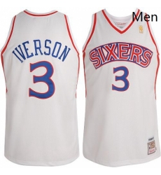 Mens Mitchell and Ness Philadelphia 76ers 3 Allen Iverson Authentic White Throwback NBA Jersey Mens Mitchell and Ness Philadelphia 76ers 3 Allen Iverson Authentic White Throwback NBA Jersey