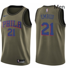 Mens Nike Philadelphia 76ers 21 Joel Embiid Swingman Green Salute to Service NBA Jersey Mens Nike Philadelphia 76ers 21 Joel Embiid Swingman Green Salute to Service NBA Jersey