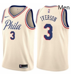 Mens Nike Philadelphia 76ers 3 Allen Iverson Authentic Cream NBA Jersey City Edition Mens Nike Philadelphia 76ers 3 Allen Iverson Authentic Cream NBA Jersey City Edition