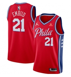 Men's Philadelphia 76ers #21 Joel Embiid Red Statement Edition Stitched Jersey Men's Philadelphia 76ers #21 Joel Embiid Red Statement Edition Stitched Jersey
