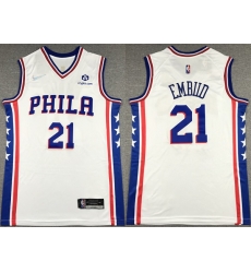 Men's Philadelphia 76ers #21 Joel Embiid White 75th Anniversary Association Edition Swingman Stitched Jersey Men's Philadelphia 76ers #21 Joel Embiid White 75th Anniversary Association Edition Swingman Stitched Jersey