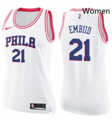 Womens Nike Philadelphia 76ers 21 Joel Embiid Swingman WhitePink Fashion NBA Jersey Womens Nike Philadelphia 76ers 21 Joel Embiid Swingman WhitePink Fashion NBA Jersey